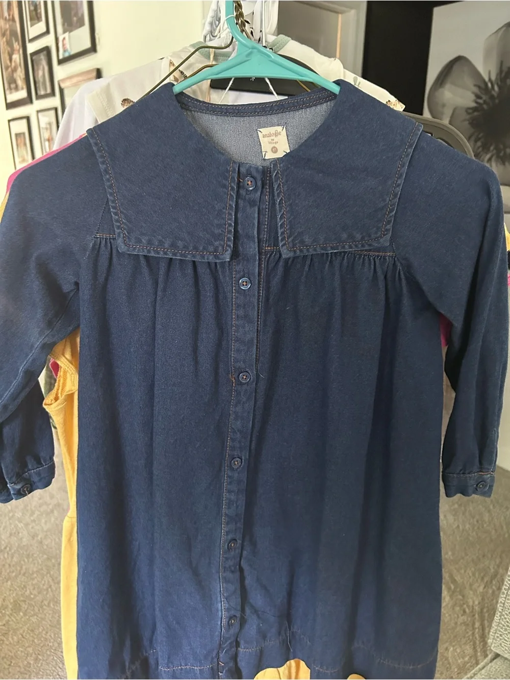 Girls' Dark Blue Denim Button-Front Casual Dress